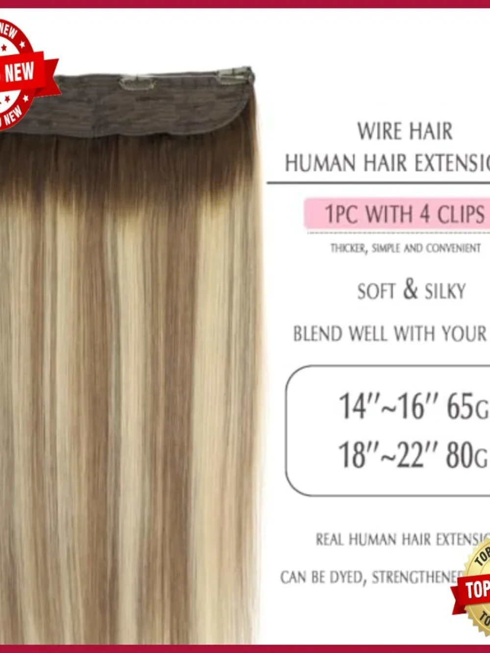 Real Human Hair Extensions 14 Inch Invisible Wire 65g